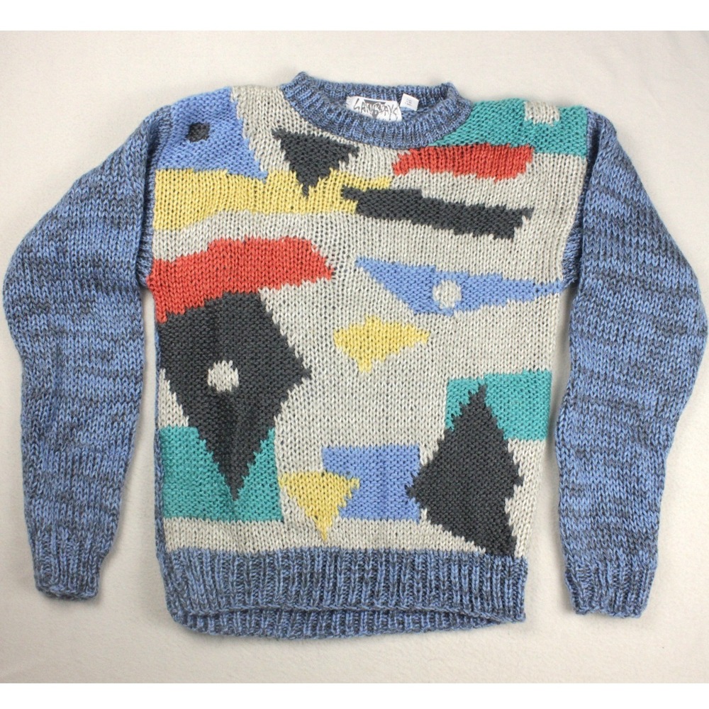 Vintage Saturdays Sweater Mens M 80s 90s Abstract Geometric Colorblock Knit